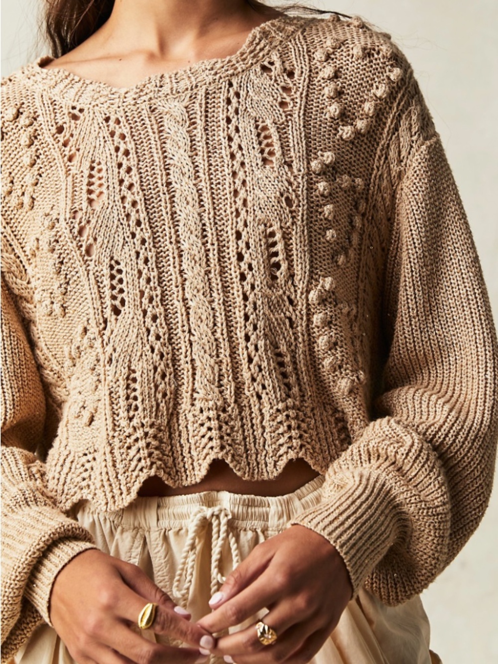 LoveShackFancy Splendor Pullover Sweater in Oat Sparkle, Size Large